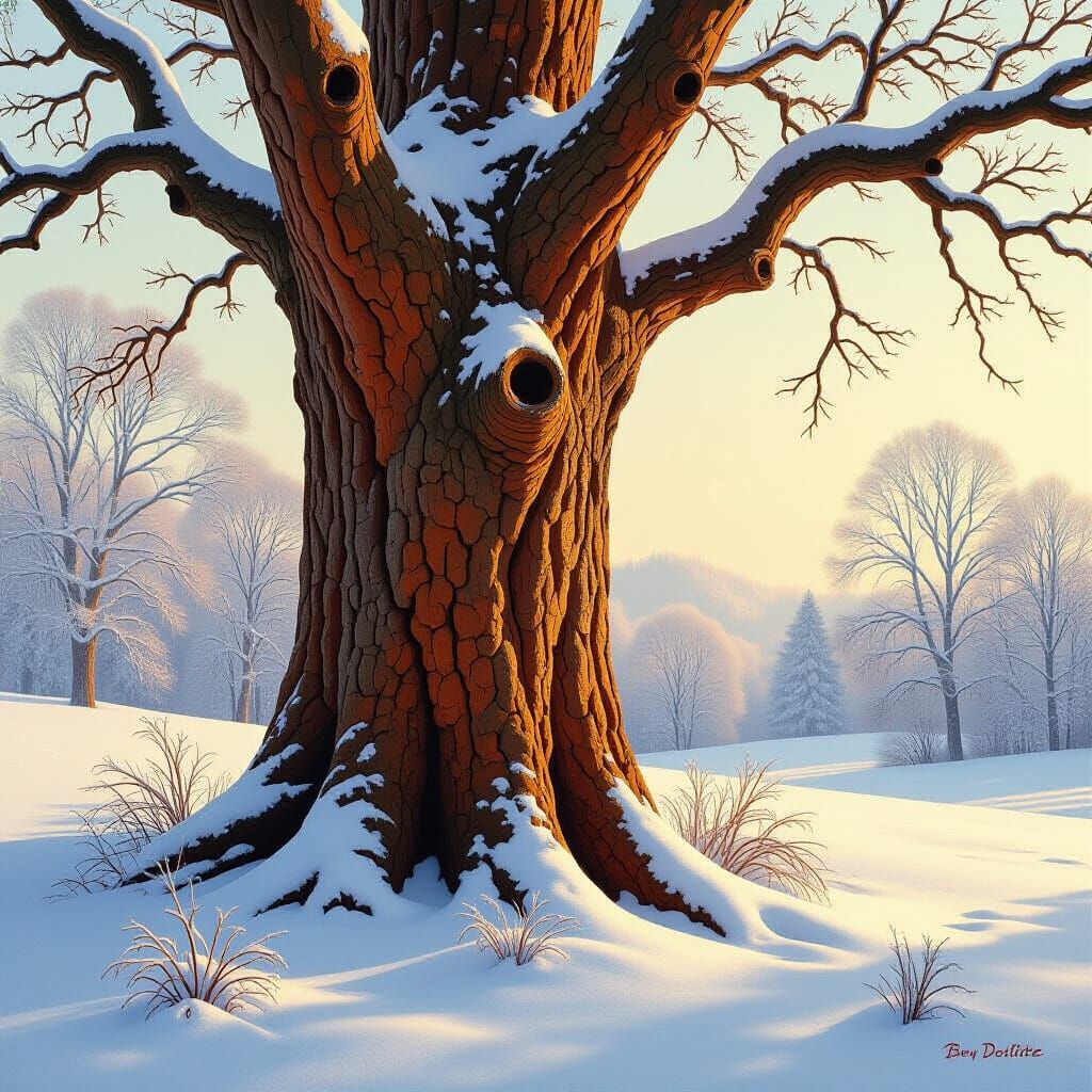 tree trunk snowscape