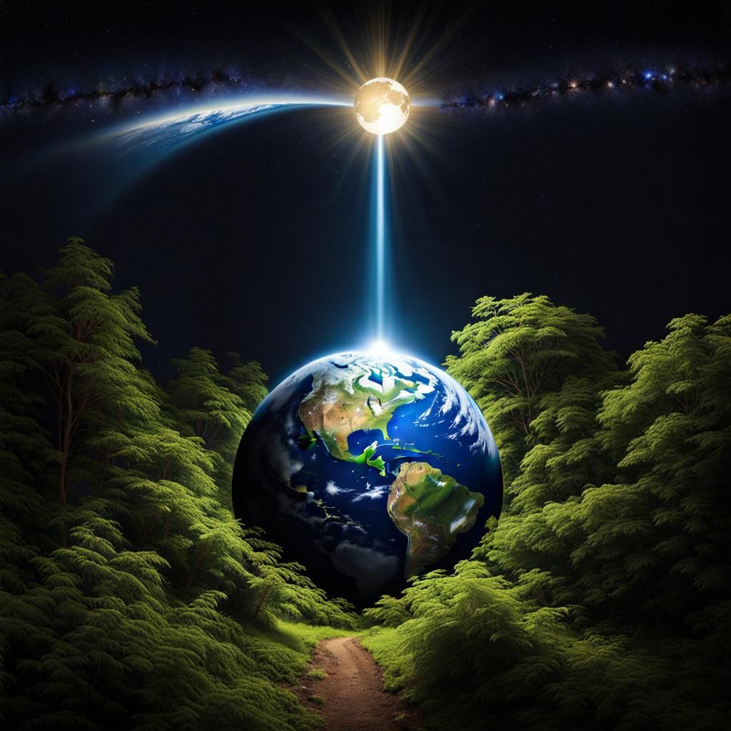 A light ray between earth and moon