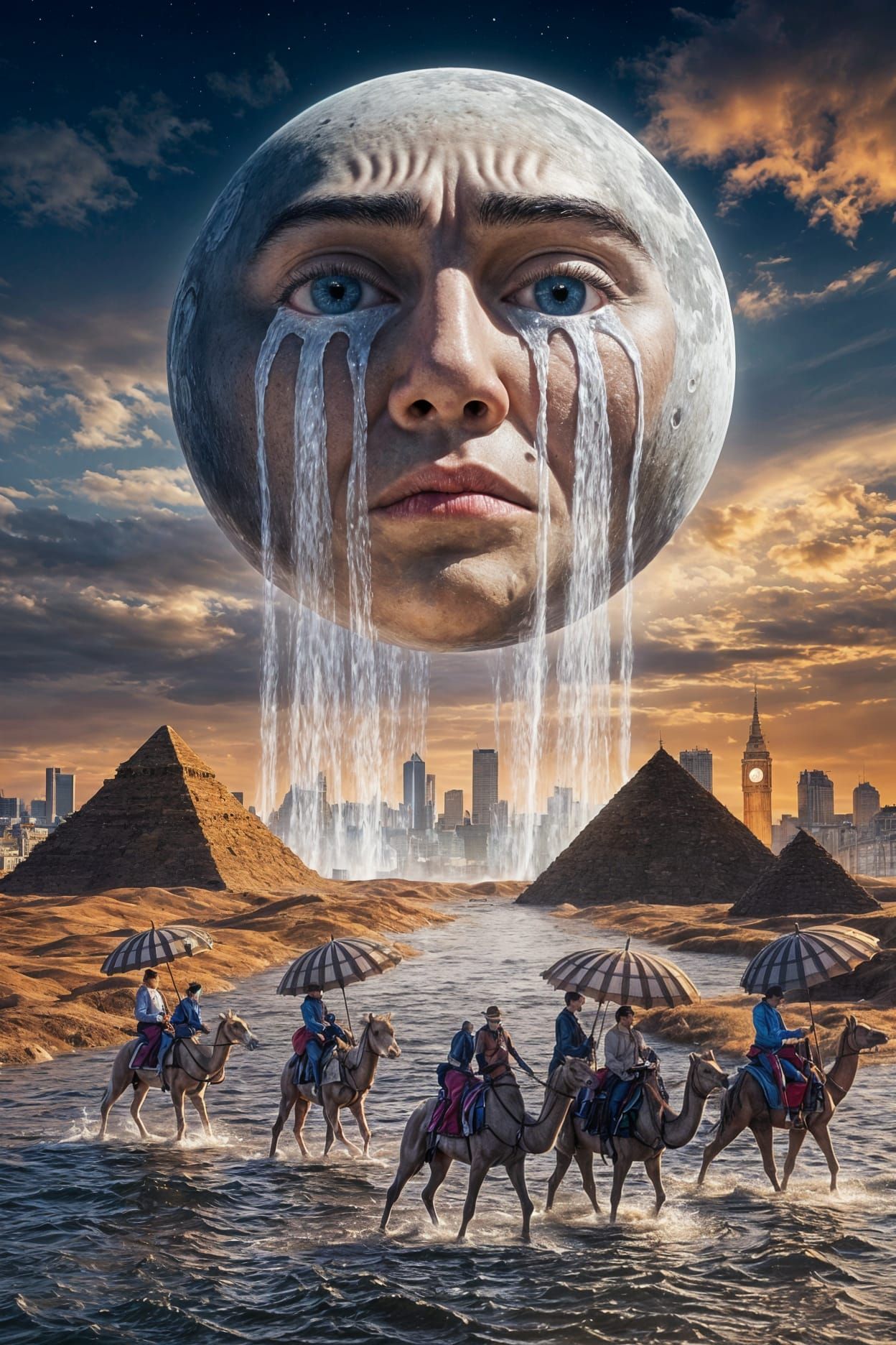 The moon, he is crying.