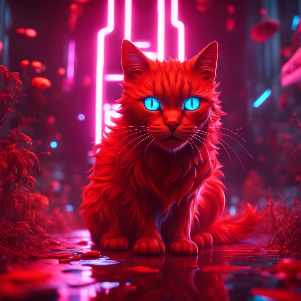 red cat with neon 2 - AI Generated Artwork - NightCafe Creator