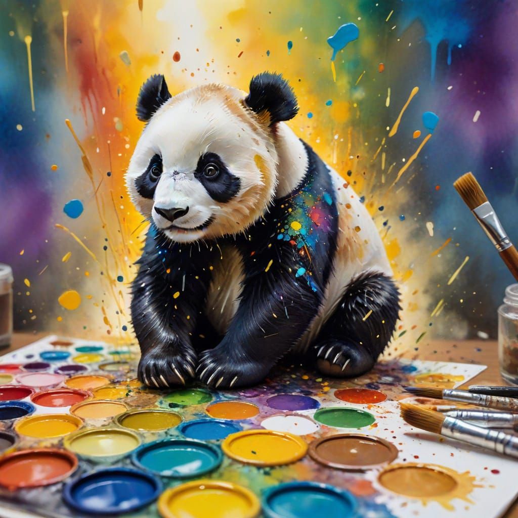 Giant Panda Painted in Watercolor Style