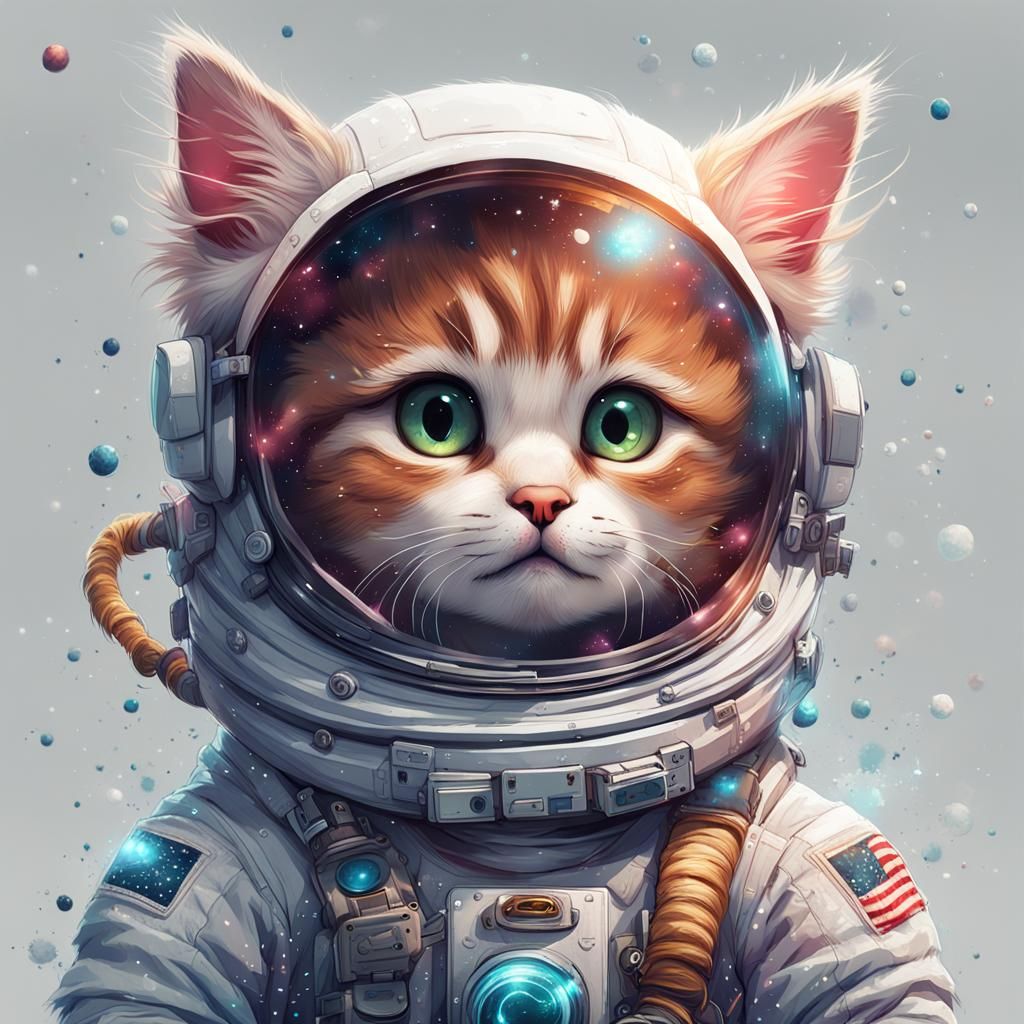 Portrait of an adorable baby cartoon cat astronaut