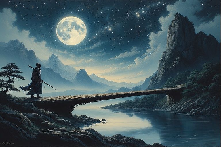 warrior crossing a rickety bridge