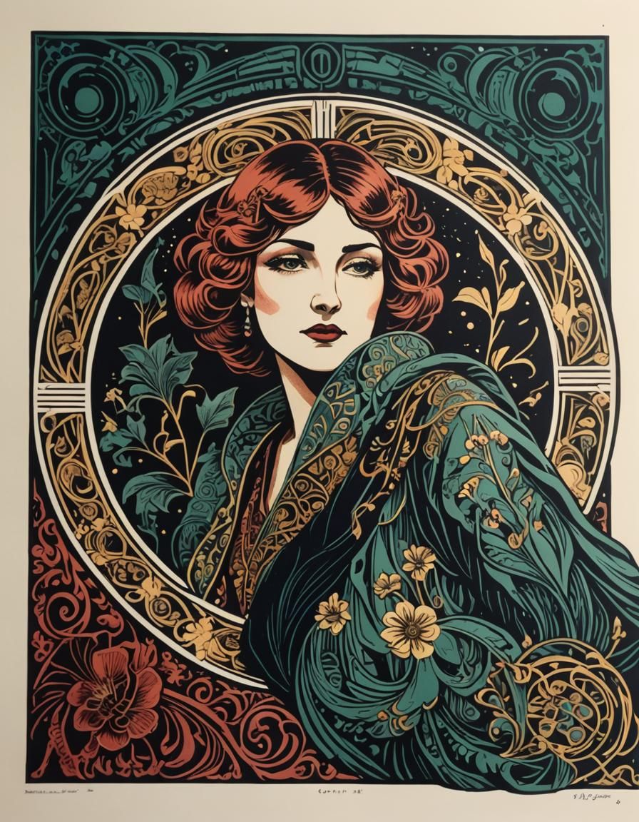 Linocut Art Deco Nouveau AI Generated Artwork NightCafe Creator