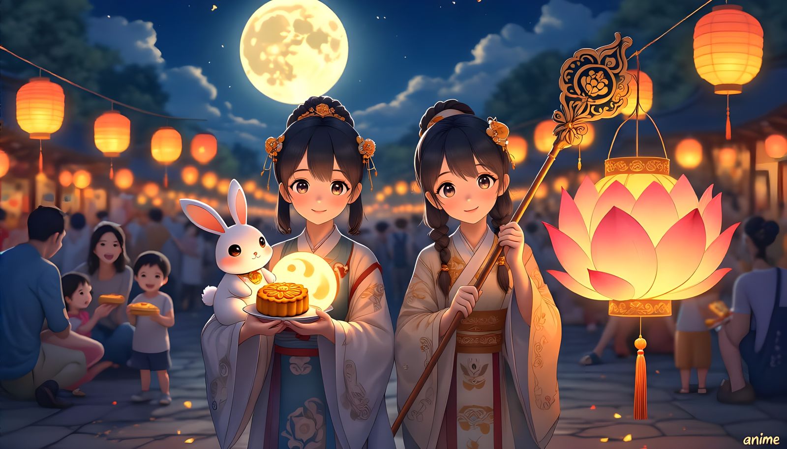 Mid-Autumn Festival with Moon Bunny and Mooncakes  by @Gary Murakami