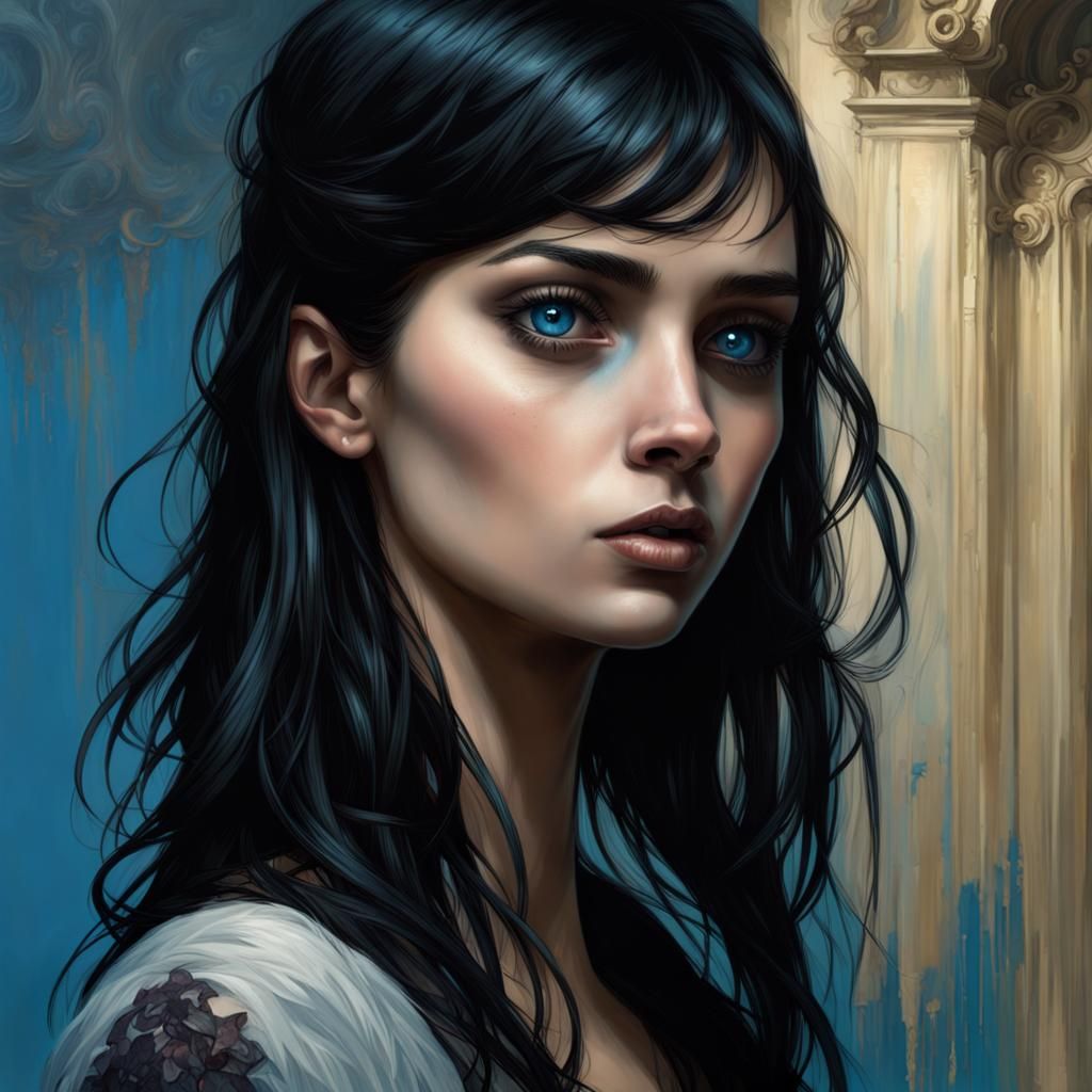 <lora:NC Hyperreal:1.0> A young woman with black hair, eyes ...