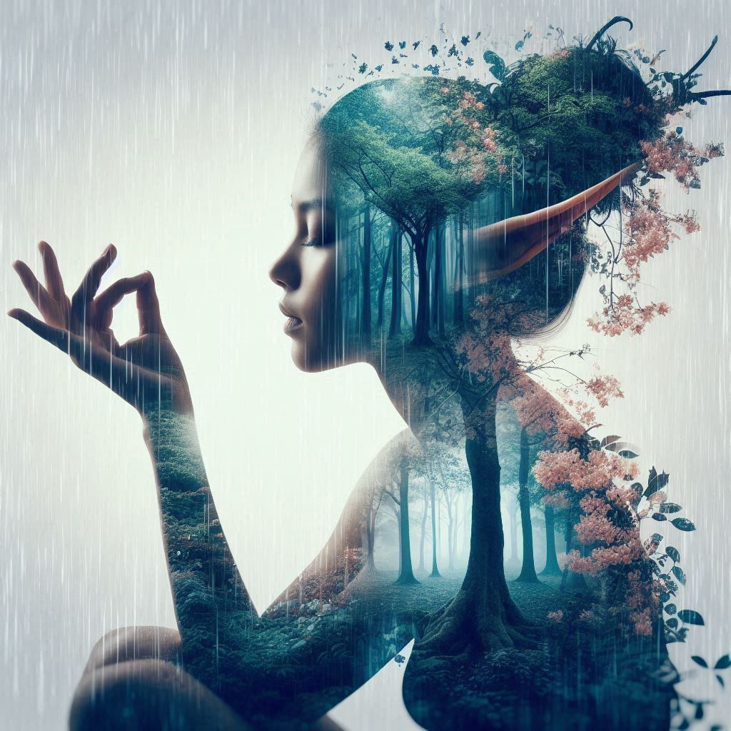 double exposure beautiful fantasy DALL-E 3 portrait landscap...