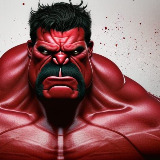 The Red Hulk with the facial features of actor William Hurt with black ...