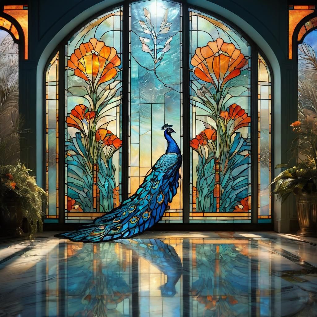 Art deco stained glass window in an art deco room  by @Suz