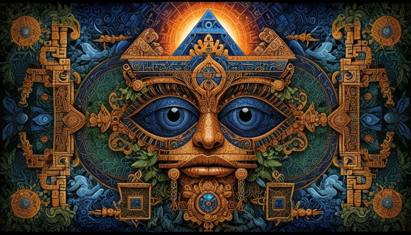 Ancient Inca Temple with Luminous Quantum Symbols