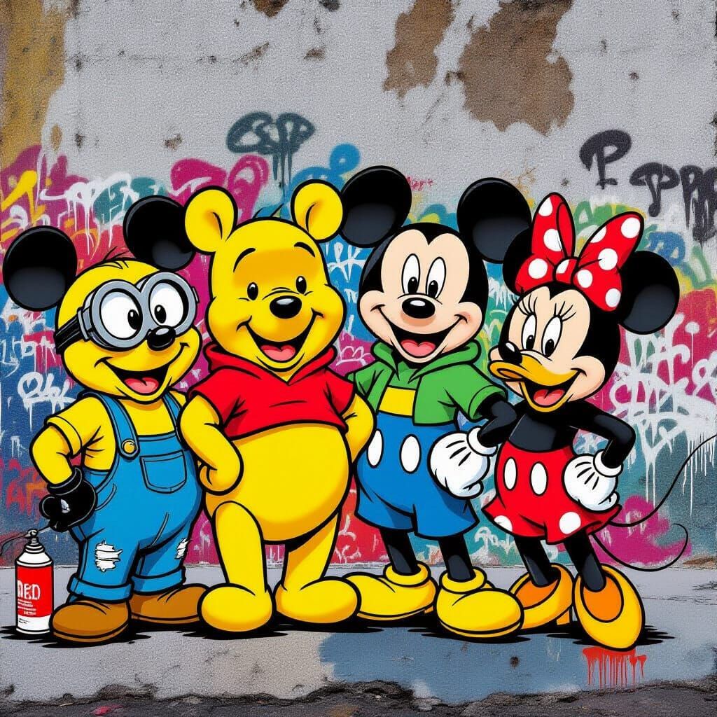 Disney Characters in Street Art Style
