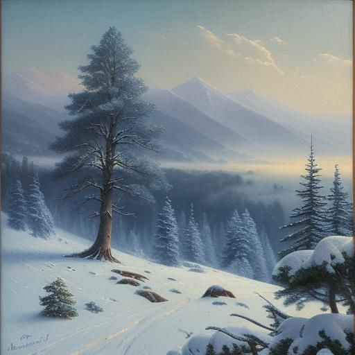Winter Landscape Painting in Aivazovsky Style