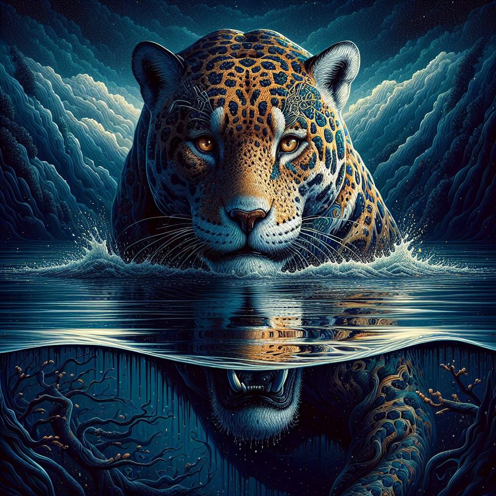 A stunning wildlife photograph capturing a jaguar submerged ...