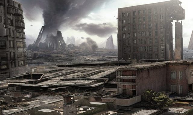 Bomb-blasted Buildings, Science Fiction, Ruin, Alien, Otherworldly 