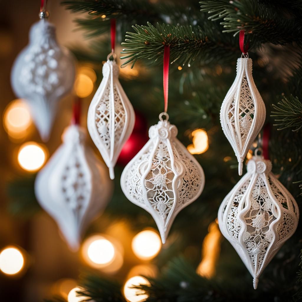 Christmas tree ornaments made of lace.  by @Simon C