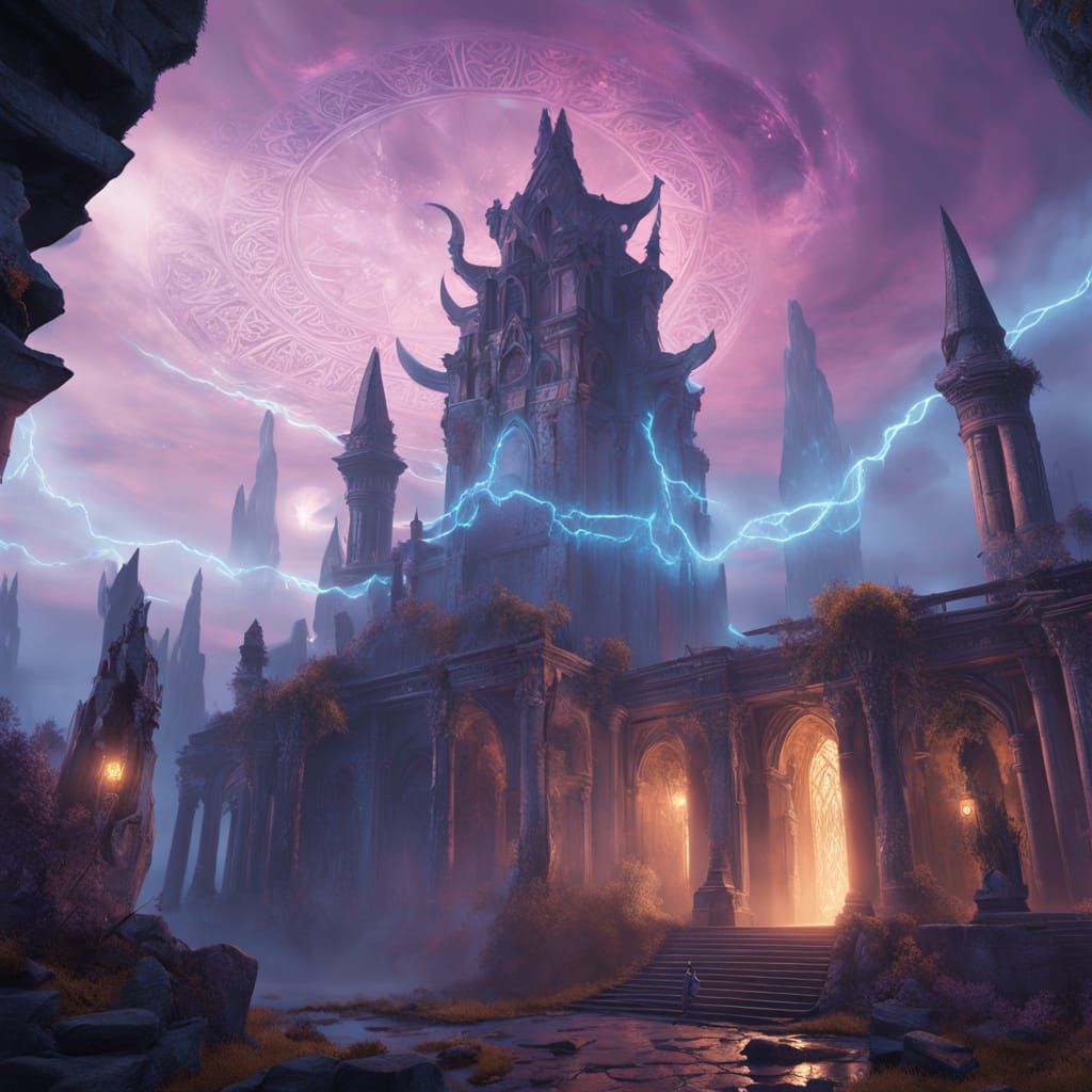 Ethereal Sorceress on Ancient Ruins in Vibrant, Triadic Colo...