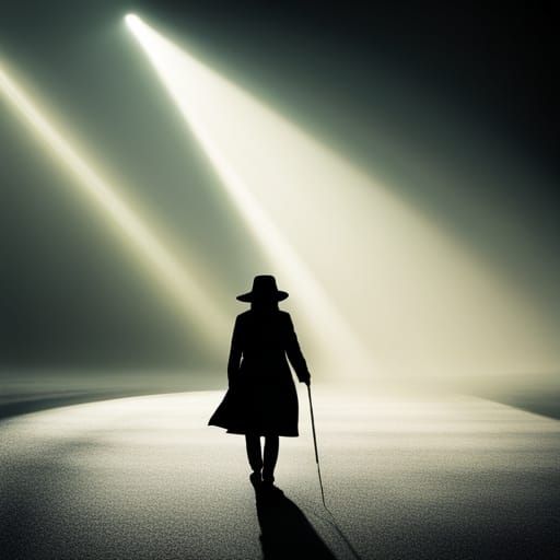 A mystery shadow-woman moving in a foggy scenery