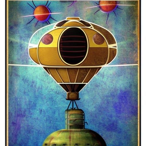 UFO Graffiti in Steampunk Neo-Primitivism Style