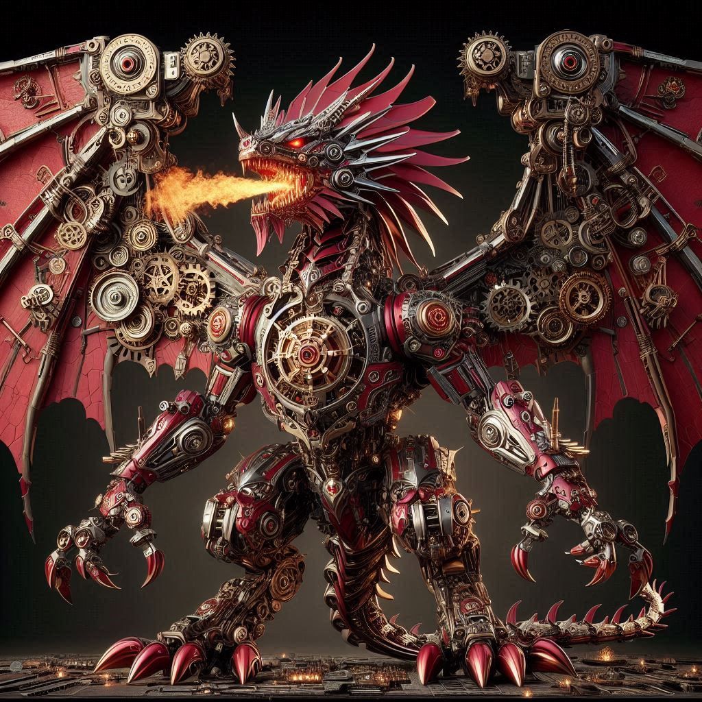 Clockwork dragon with intricate design an pattern, combining with steampunk elements 22