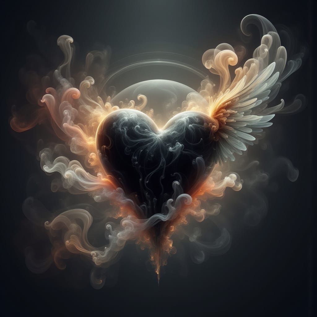Ethereal Heart Encased in Iridescent Sphere, Wing Outstretch...