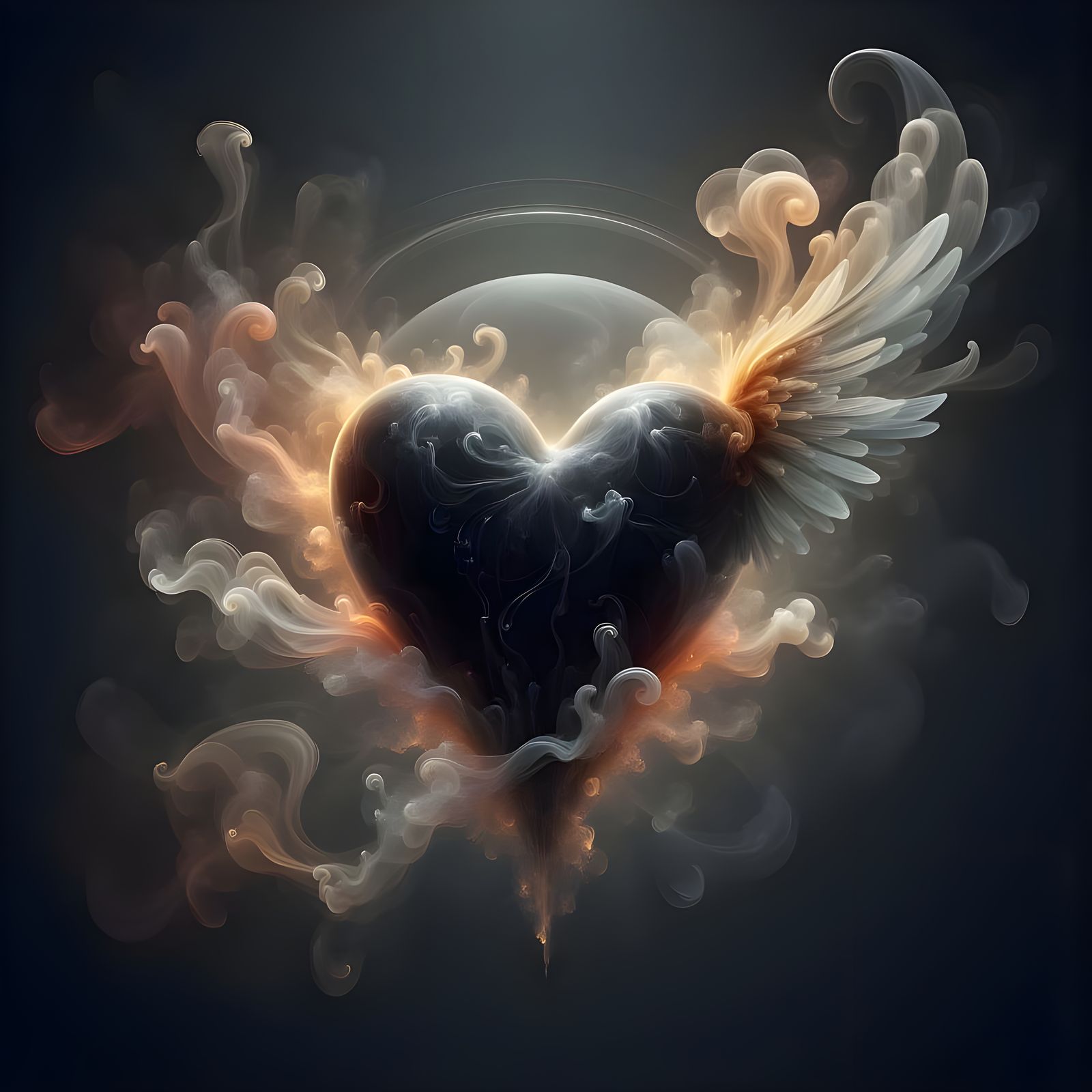 Ethereal Heart Encased in Iridescent Sphere, Wing Outstretch...