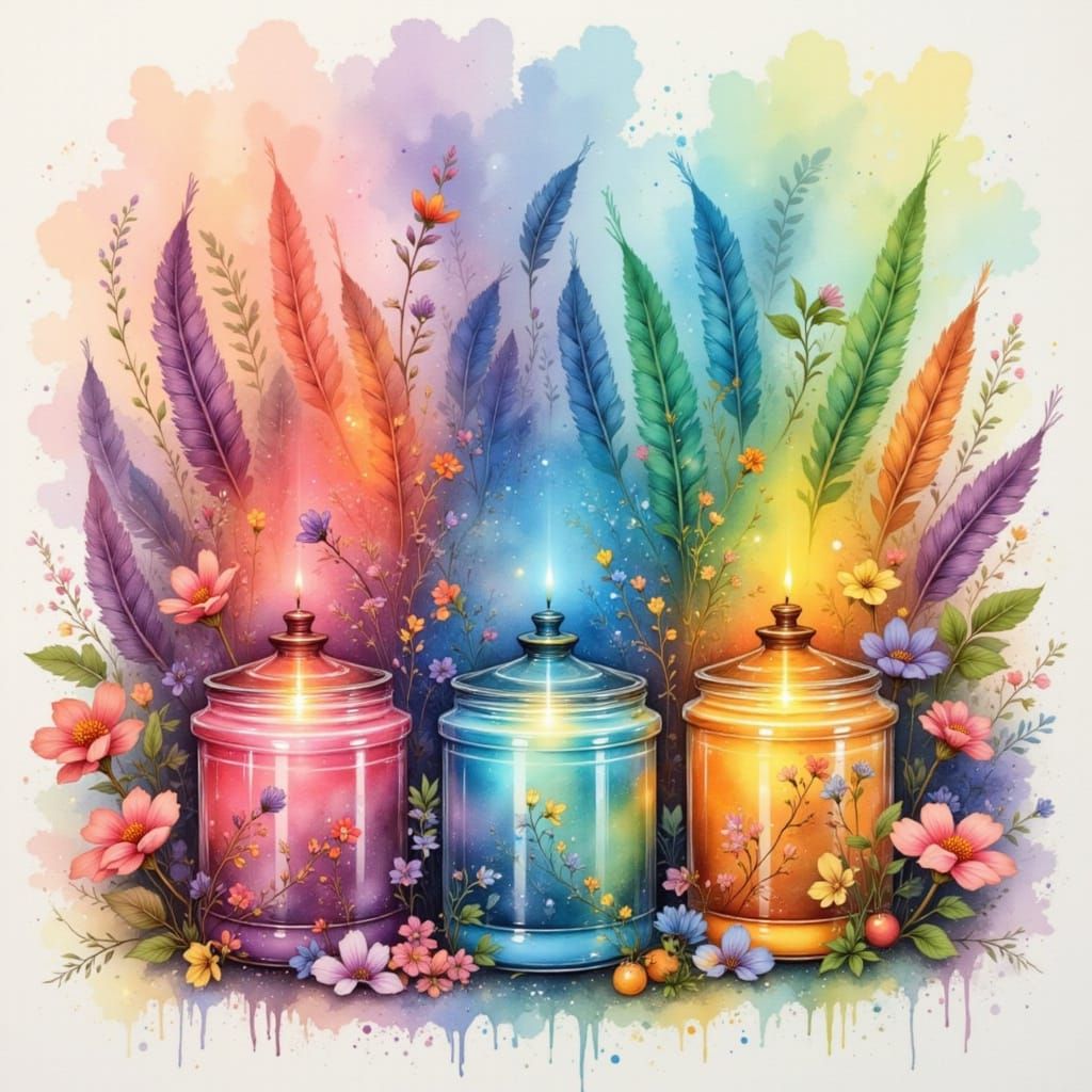 Paint Cans with Flowers and Feathers in Soft Colors