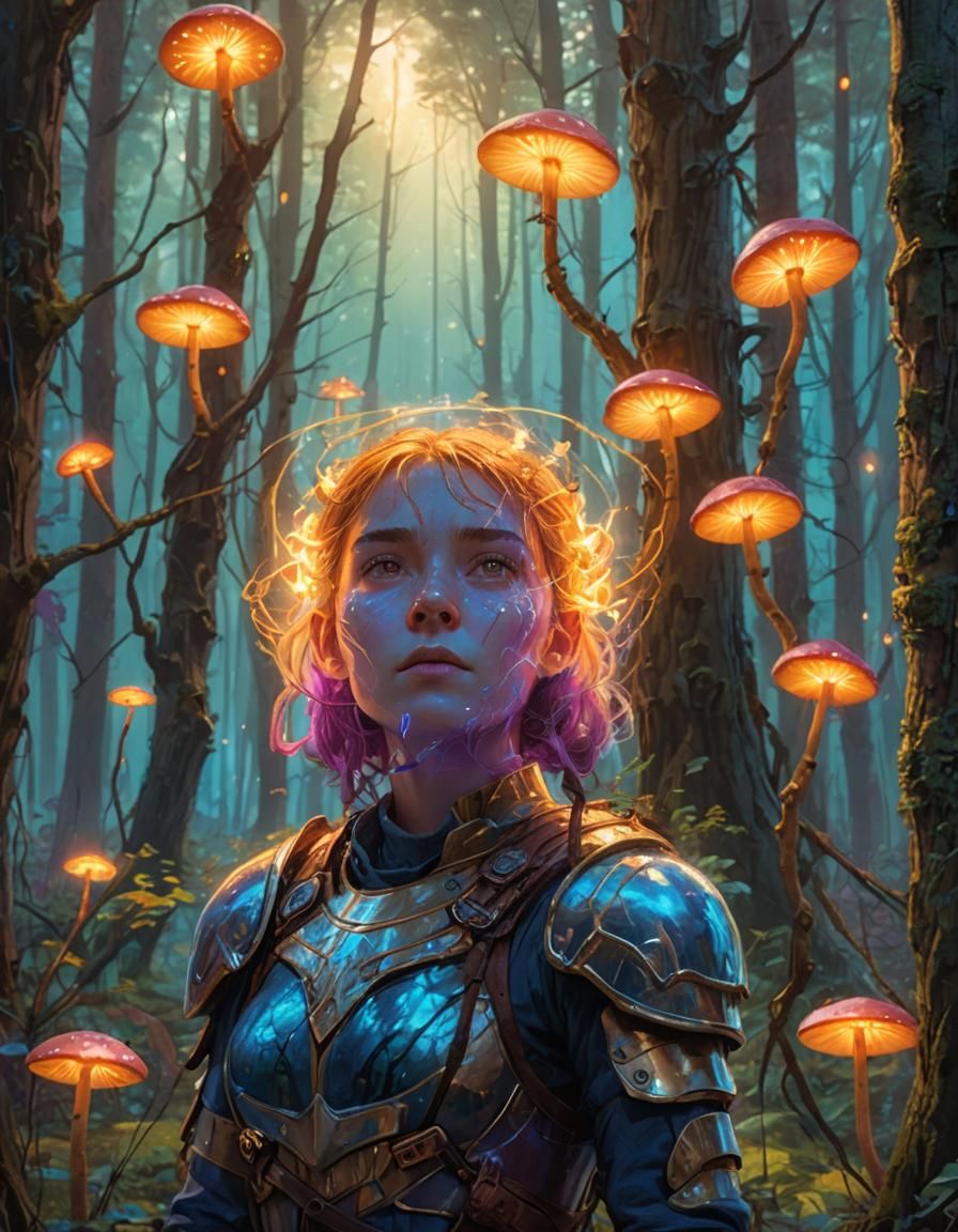 Mystical Forest: Woman with Glowing Staff in Fantasy Art