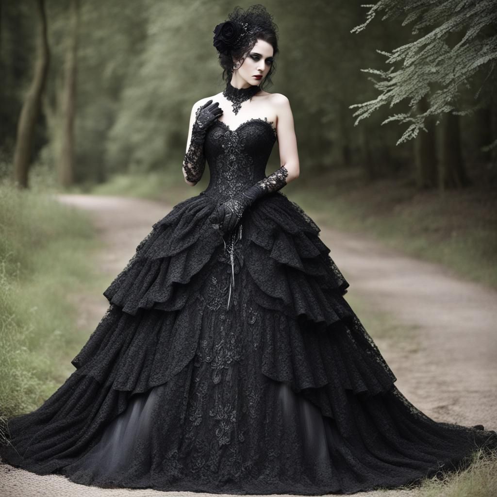 black lacy wedding dress