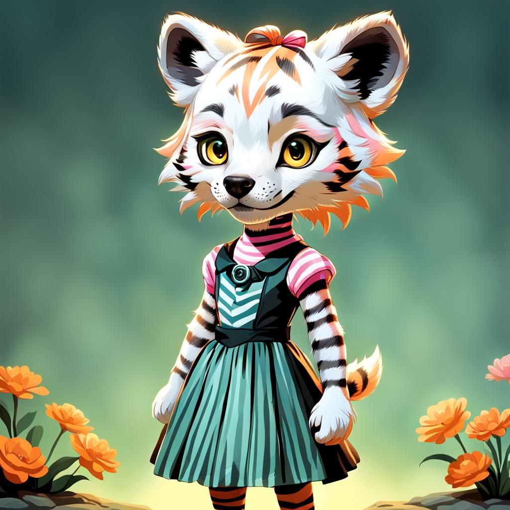 A female white orange yellowed nine year old anthropomorphic...