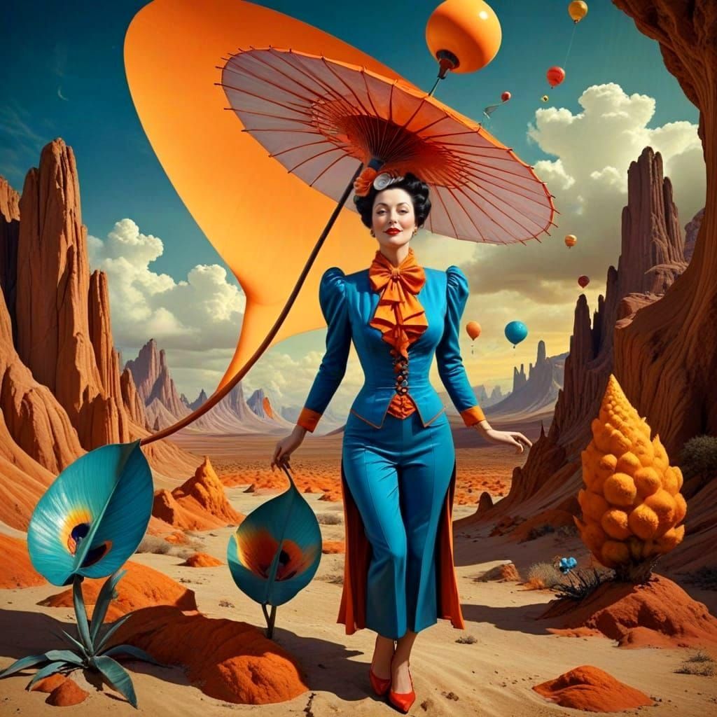 Surrealistic Portrait of a Whimsical Lady in a Fantastical S...
