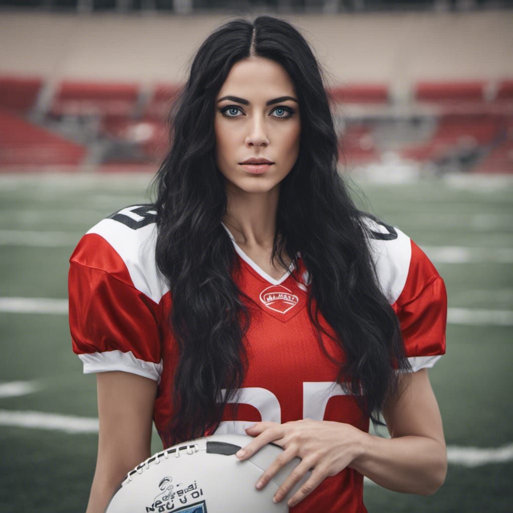 Beautiful woman with long black hair wearing a red and white...