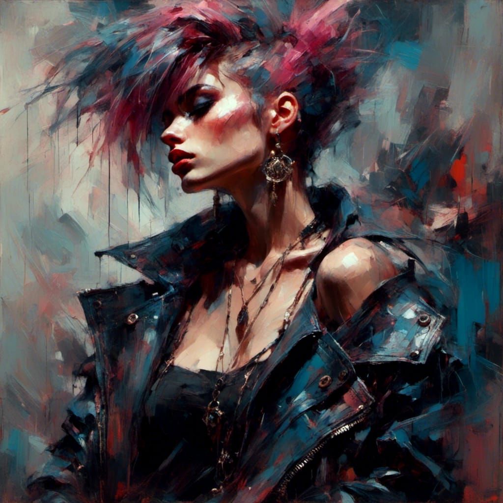 extravagant punk girl, 80's, punk, vintage in the style <lora:GestureCraft:1.0>