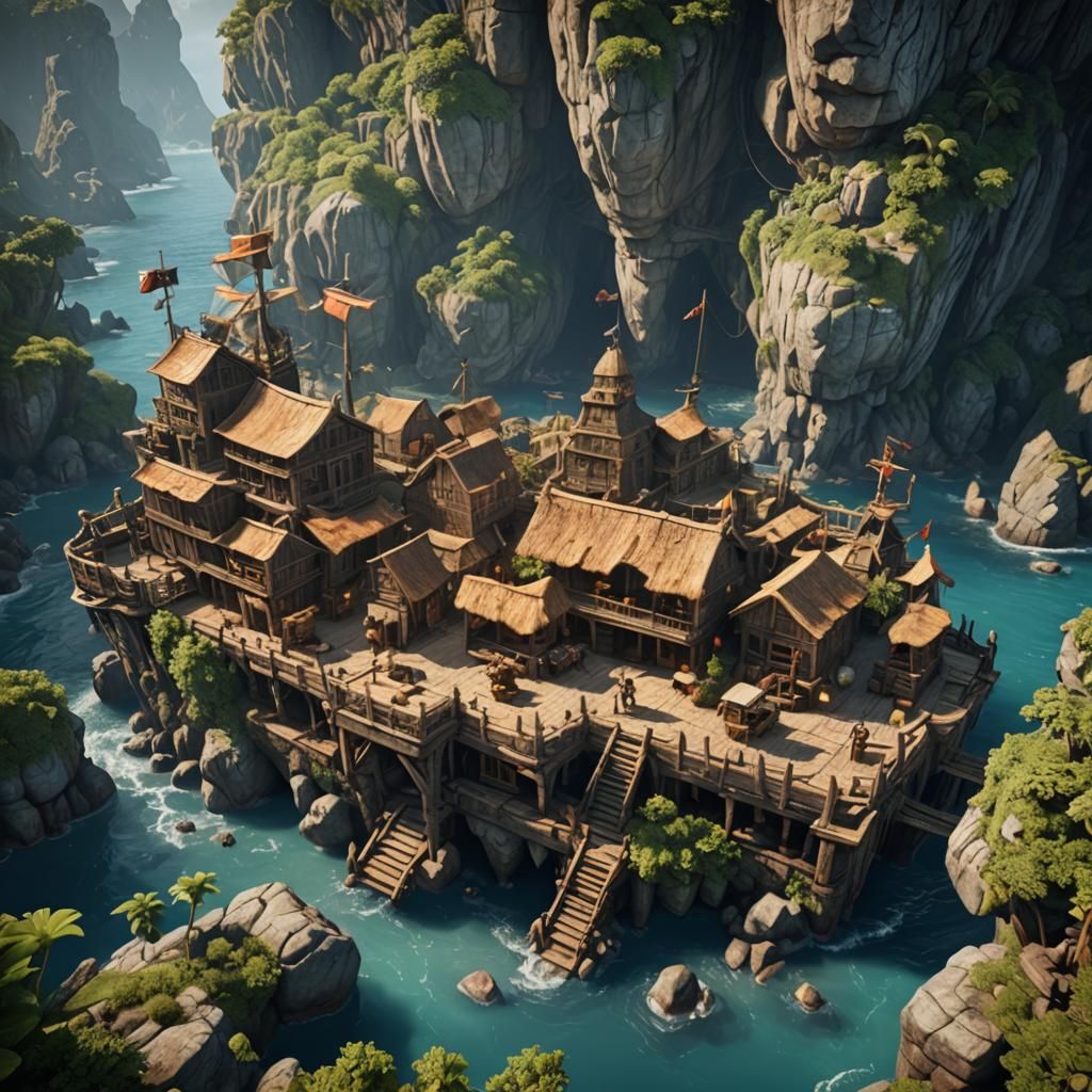 Island caves, Pirates,Tortuga tavern, Island city, Cinematic...