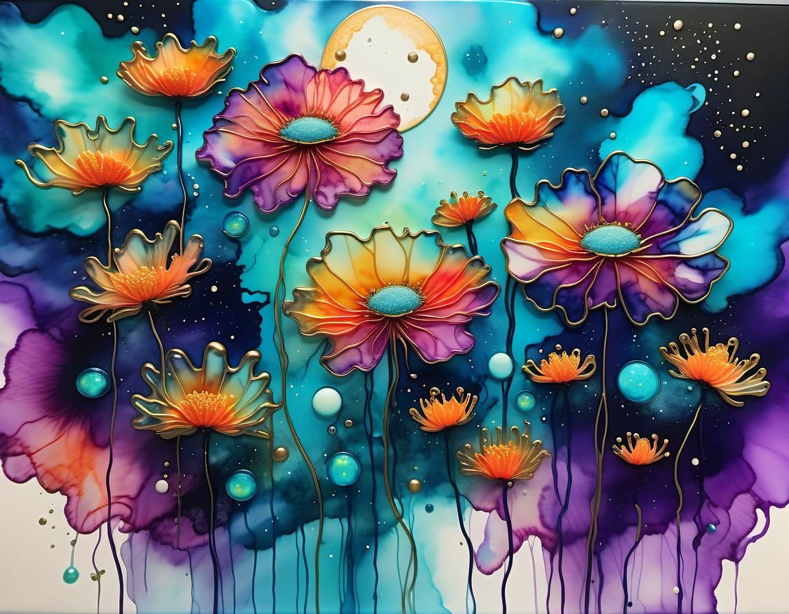 Ethereal Alien Flowers in Bright Space Scene