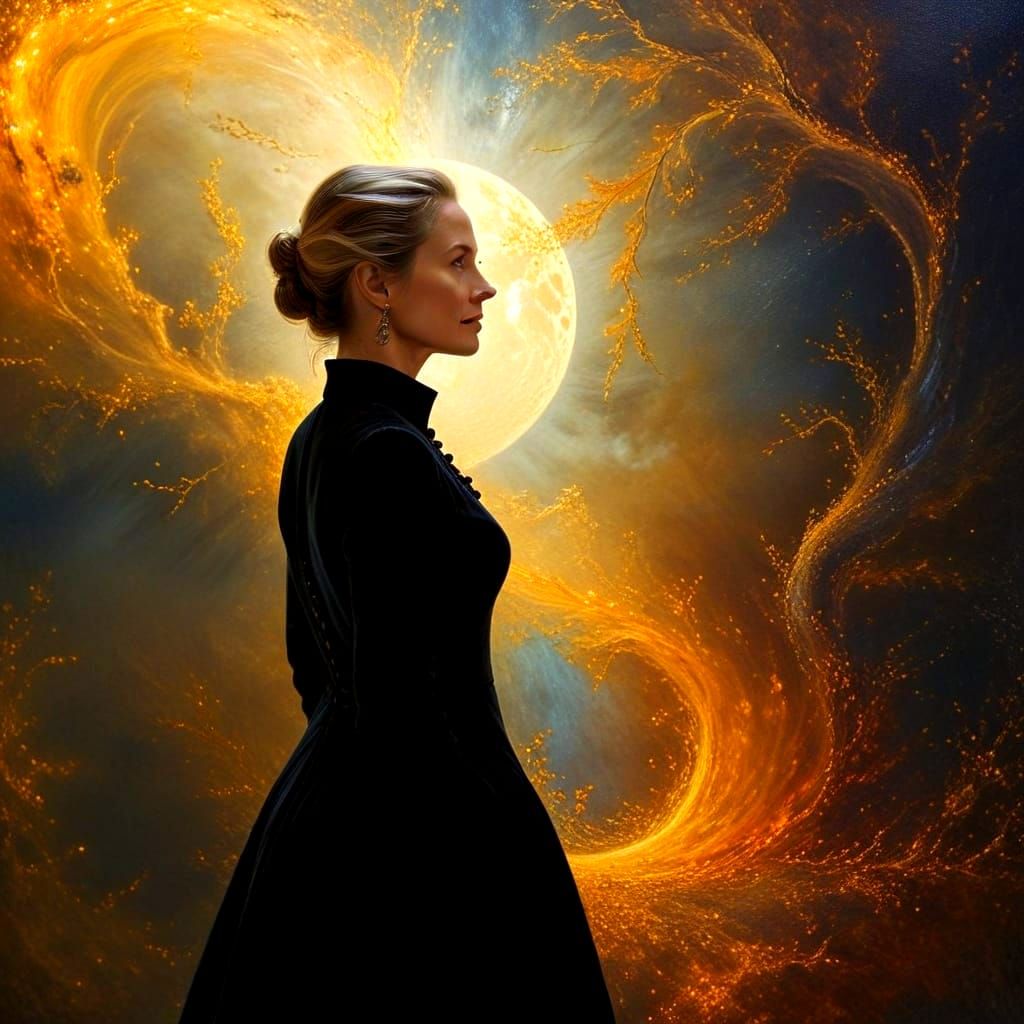 Surreal Midnight Portrait of Elegant Lady in Photorealism