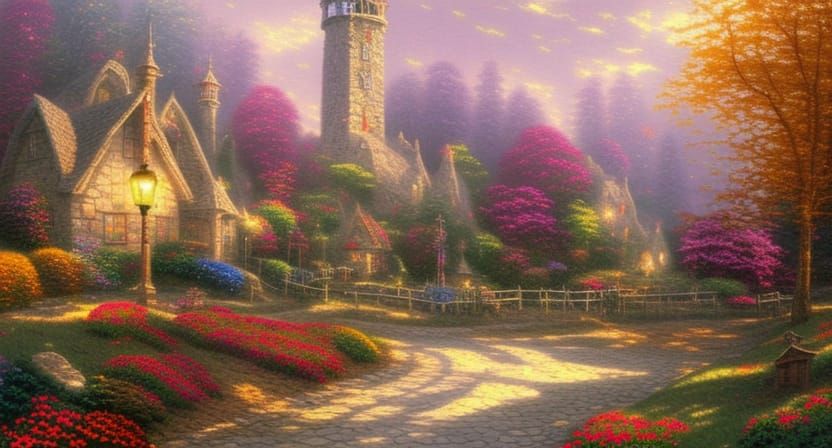 fantasy village tower autumn ethereal fantasy hyperdetailed ...