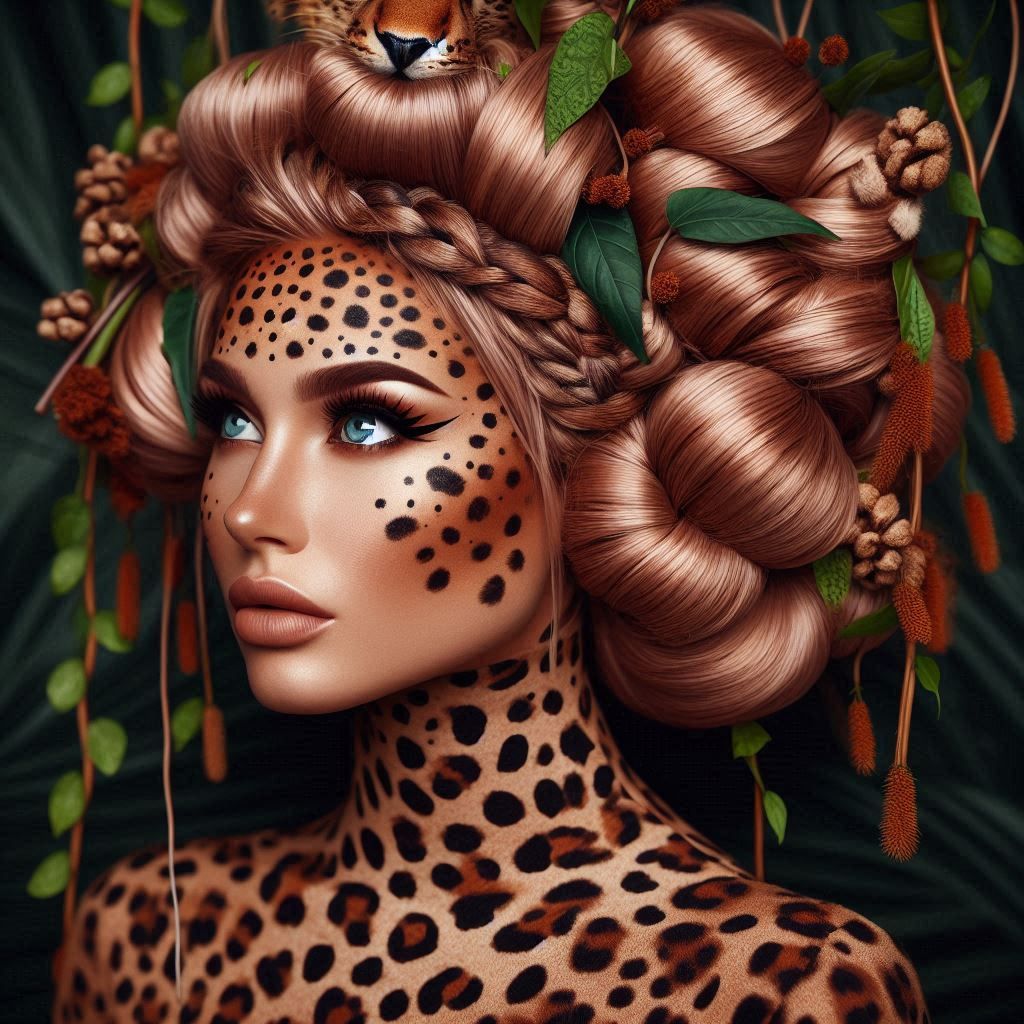 Leopardenfrau mit stylischer Frisur - Modelcontest