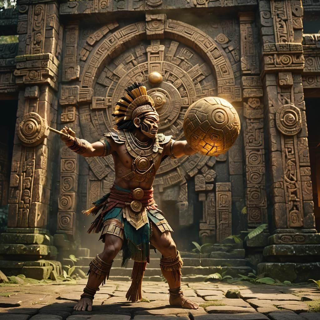 Myan Aztec play hit hit with golden ball