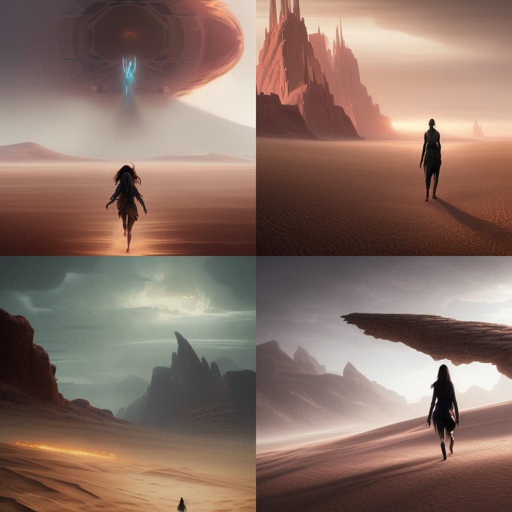 A girl walking across a desert, inspiration from The Electri...
