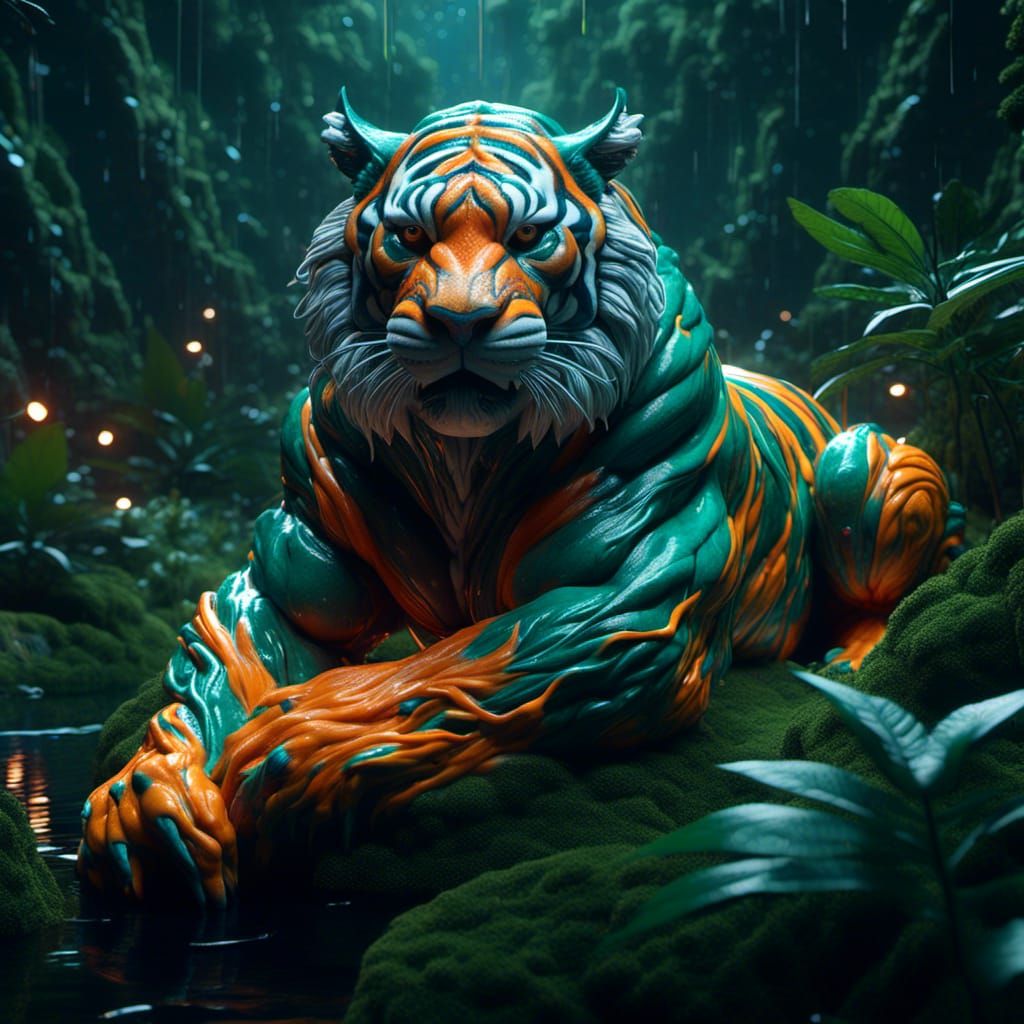 <lora:Symbiotic:1.0>  Cosmic_tiger_In_the_jungle fantasy art, magic surrealism, magic realism, renaissance painting space cosmic colorful ga...