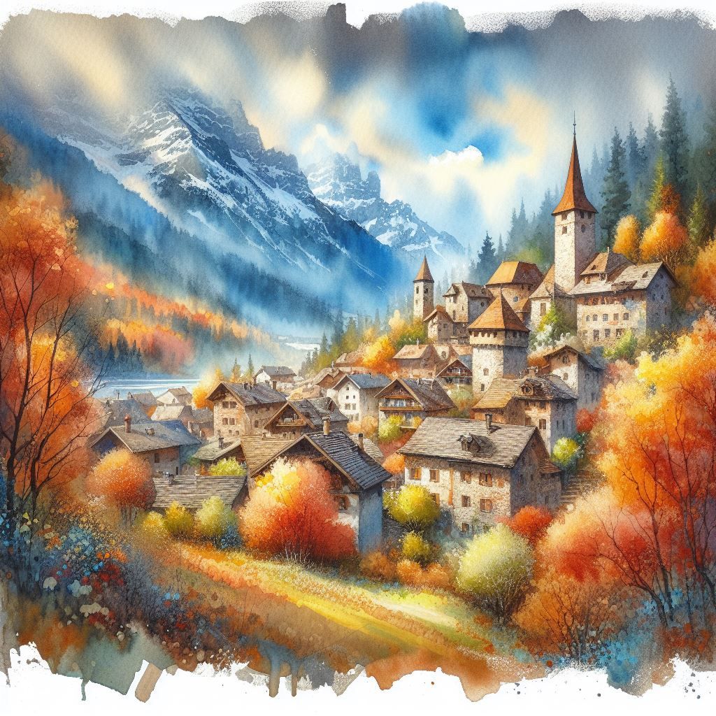 Mountain village in autumn