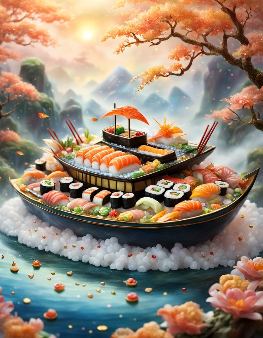 A colorful sushi spread arranged like a piece of art   by @Ima