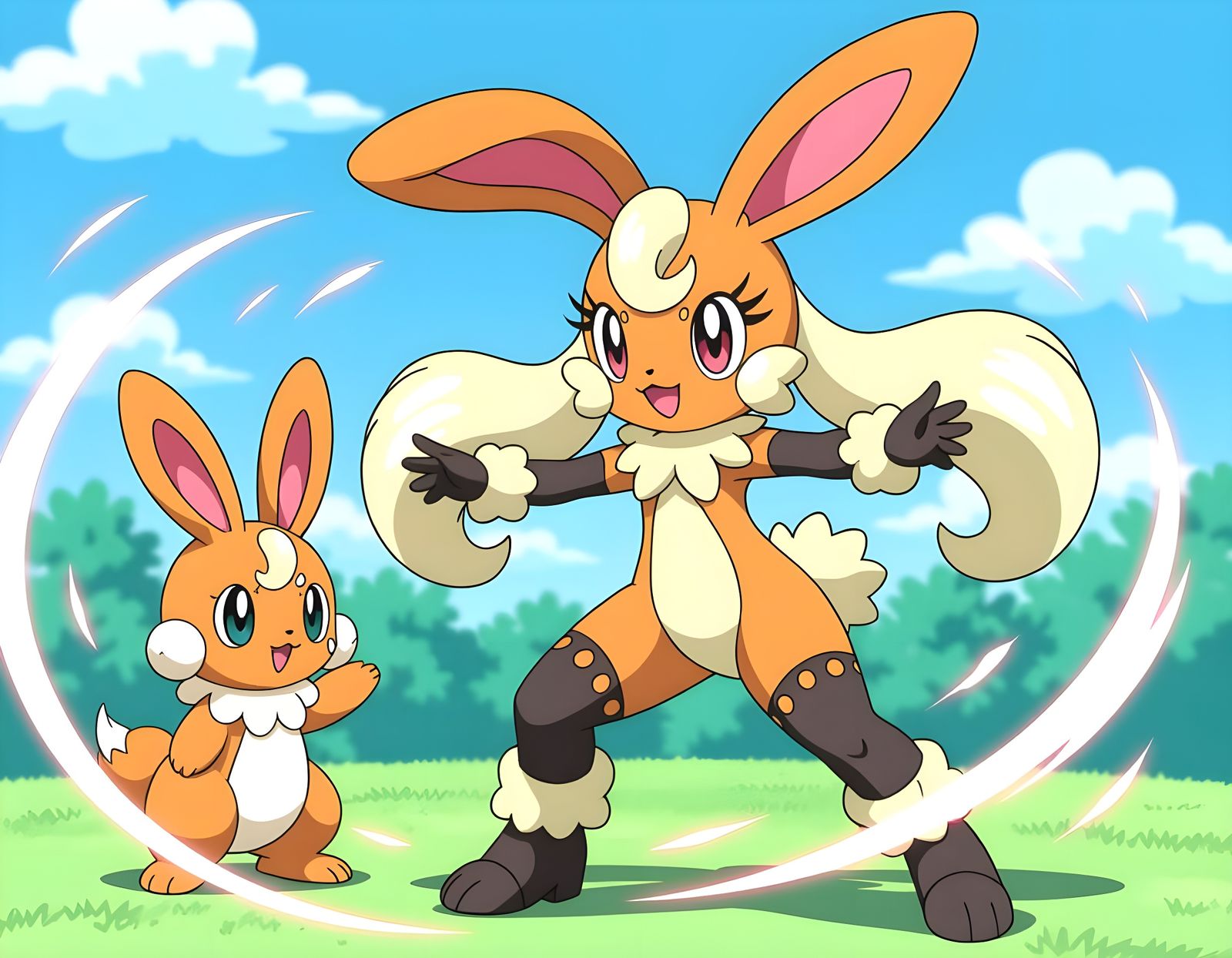 Lopunny shows Buneary how to fight with confidence  by @Gary Murakami