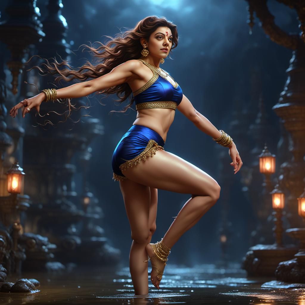 Hot curvy indian fantasy beauty Kajal Agarwal ,hot curvy figure, falling  hair,wears satin shiny silky night bloomers ,attractive side booty... - AI  Generated Artwork - NightCafe Creator