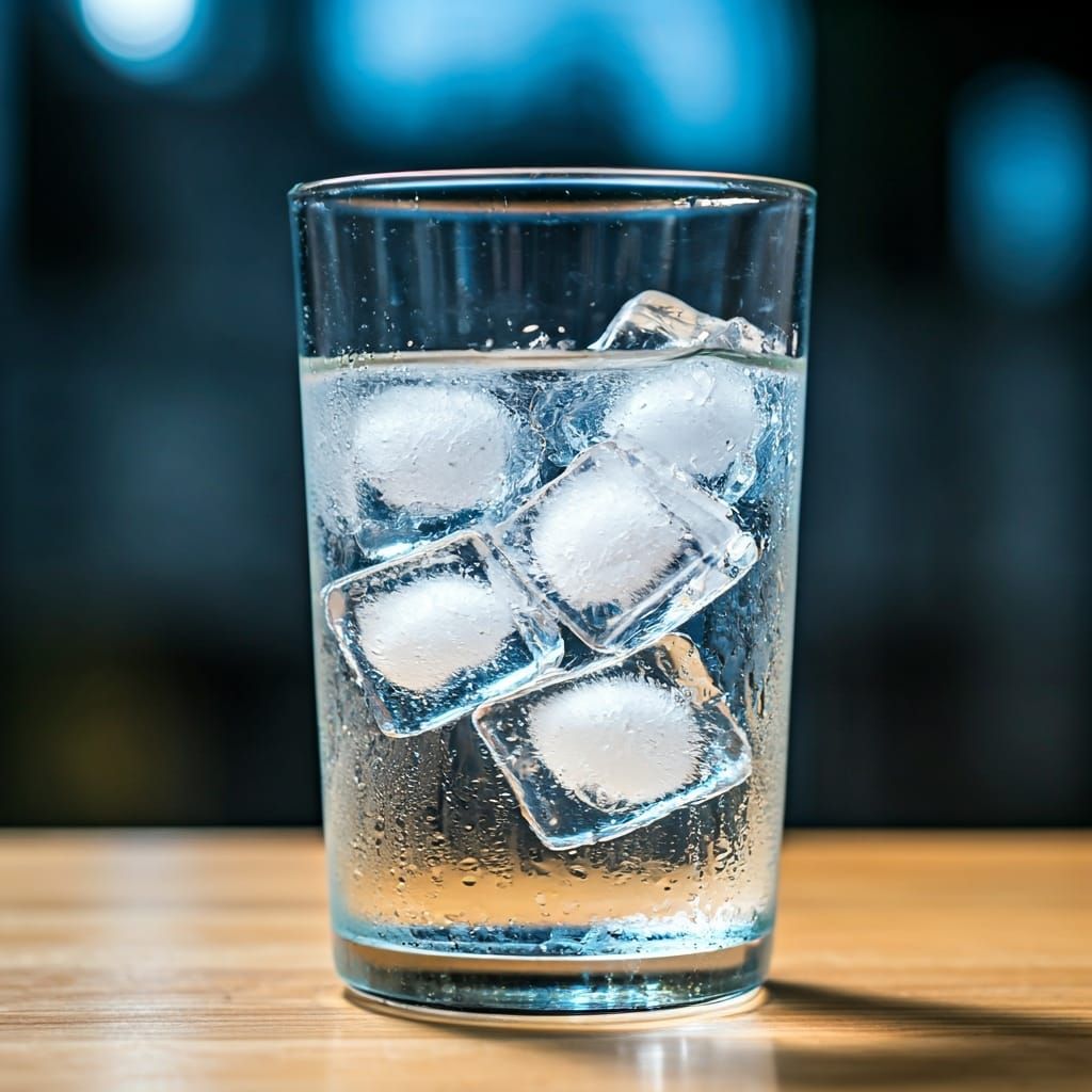 Hyperrealistic Glass of Ice Water with Reflections