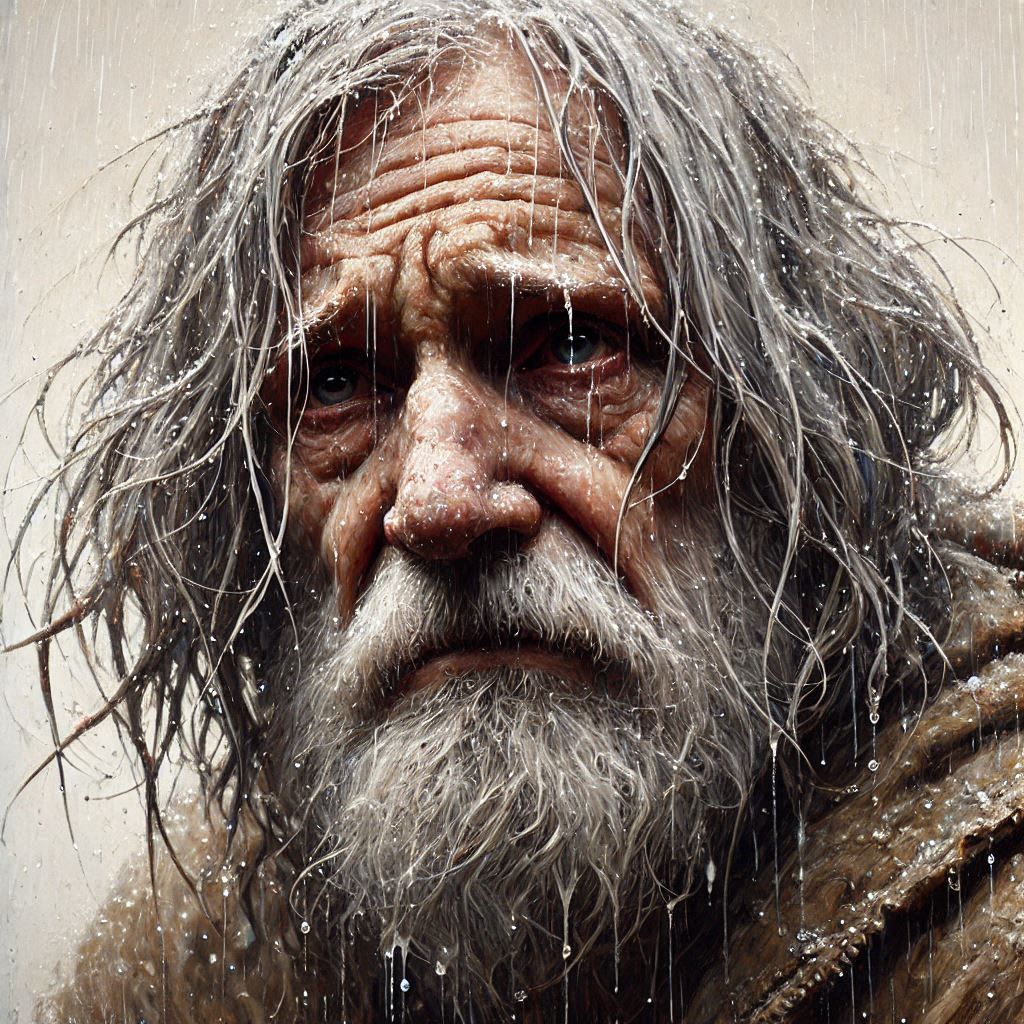 Old man under the rain