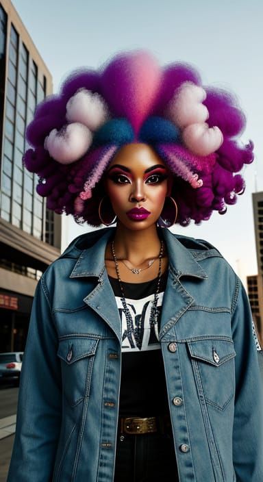 Cotton Candy Afro Grunge - Lady with Cotton Candy Afro in Gr...