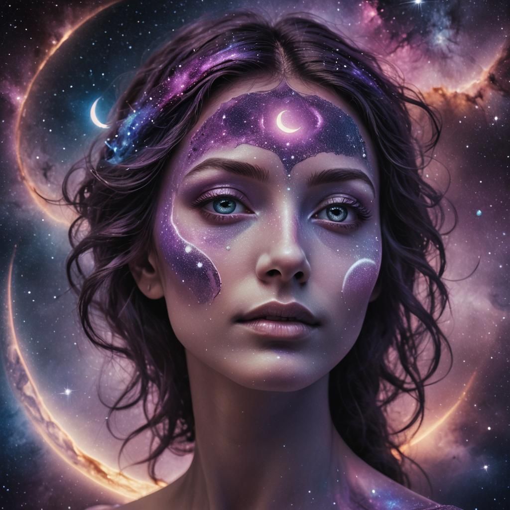 Cosmic Surrealism: Glowing Face in Space