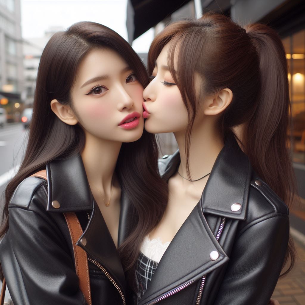 Girlfriends in leather kissing