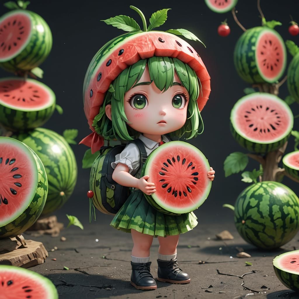 sad cute watermelon with arms and legs